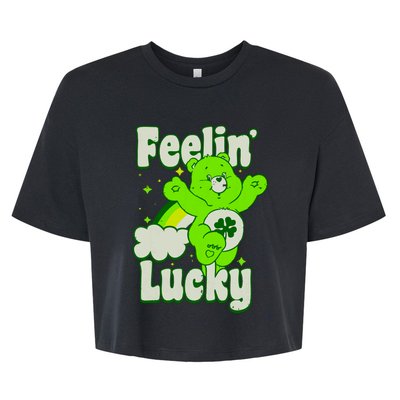 Bears Good Luck Bear Jumping Feelin Lucky Distressed Bella+Canvas Jersey Crop Tee