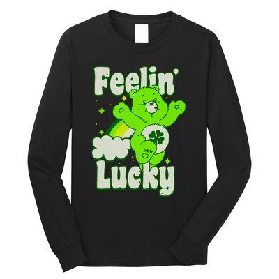 Bears Good Luck Bear Jumping Feelin Lucky Distressed Long Sleeve Shirt