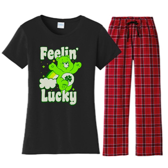 Bears Good Luck Bear Jumping Feelin Lucky Distressed Women's Flannel Pajama Set