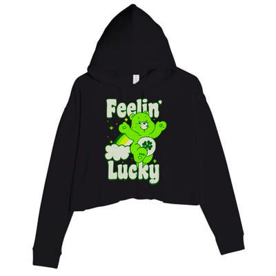 Bears Good Luck Bear Jumping Feelin Lucky Distressed Crop Fleece Hoodie