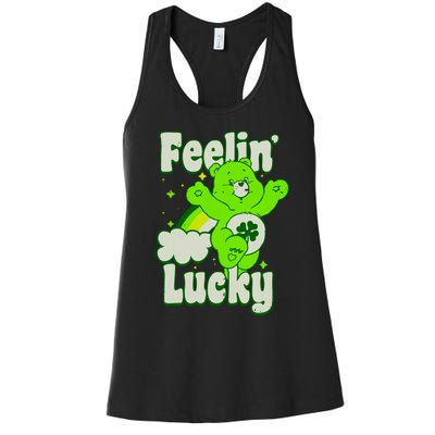 Bears Good Luck Bear Jumping Feelin Lucky Distressed Women's Racerback Tank