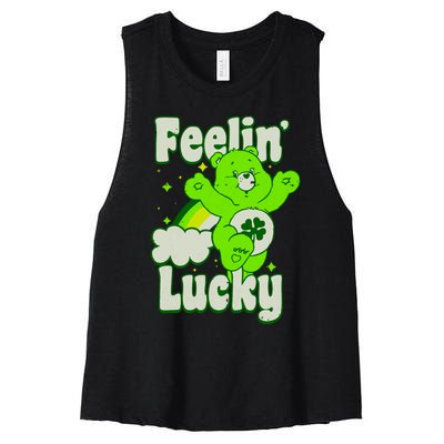 Bears Good Luck Bear Jumping Feelin Lucky Distressed Women's Racerback Cropped Tank