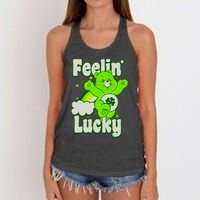 Bears Good Luck Bear Jumping Feelin Lucky Distressed Women's Knotted Racerback Tank