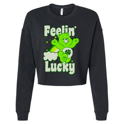 Bears Good Luck Bear Jumping Feelin Lucky Distressed Cropped Pullover Crew