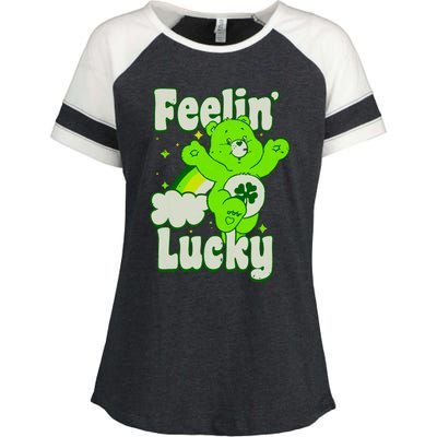 Bears Good Luck Bear Jumping Feelin Lucky Distressed Enza Ladies Jersey Colorblock Tee