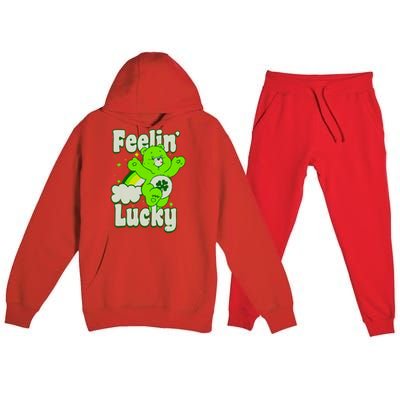 Bears Good Luck Bear Jumping Feelin Lucky Distressed Premium Hooded Sweatsuit Set