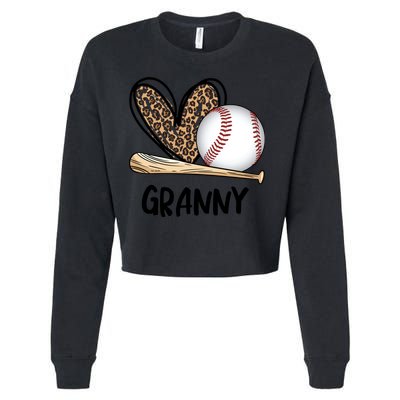 Baseball Granny Leopard Heart Baseball Lover Great Gift Cropped Pullover Crew