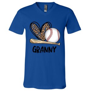 Baseball Granny Leopard Heart Baseball Lover Great Gift V-Neck T-Shirt