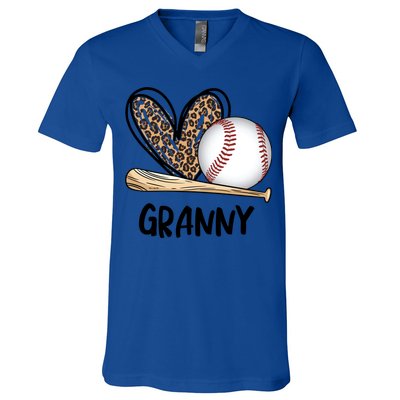 Baseball Granny Leopard Heart Baseball Lover Great Gift V-Neck T-Shirt