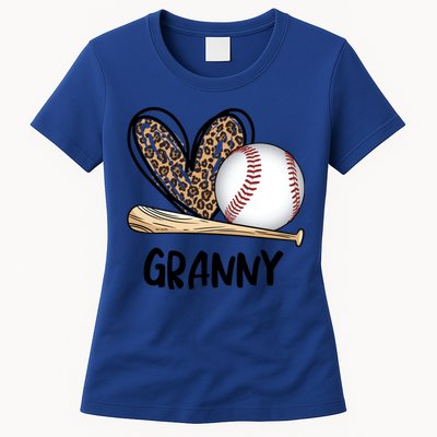 Baseball Granny Leopard Heart Baseball Lover Great Gift Womens T-Shirt