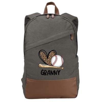 Baseball Granny Leopard Heart Baseball Lover Great Gift Cotton Canvas Backpack
