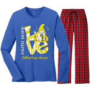 Bee Gnome Love Hood Cancer Awareness Great Gift Women's Long Sleeve Flannel Pajama Set 