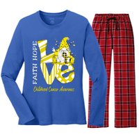 Bee Gnome Love Hood Cancer Awareness Great Gift Women's Long Sleeve Flannel Pajama Set 