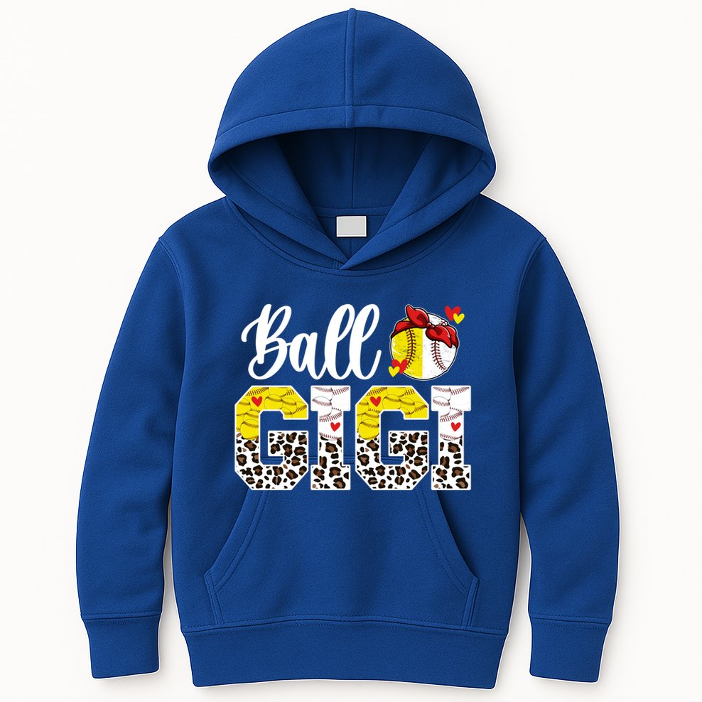 Ball Gigi Leopard Baseball Softball Gigi Grandma Great Gift Kids Hoodie