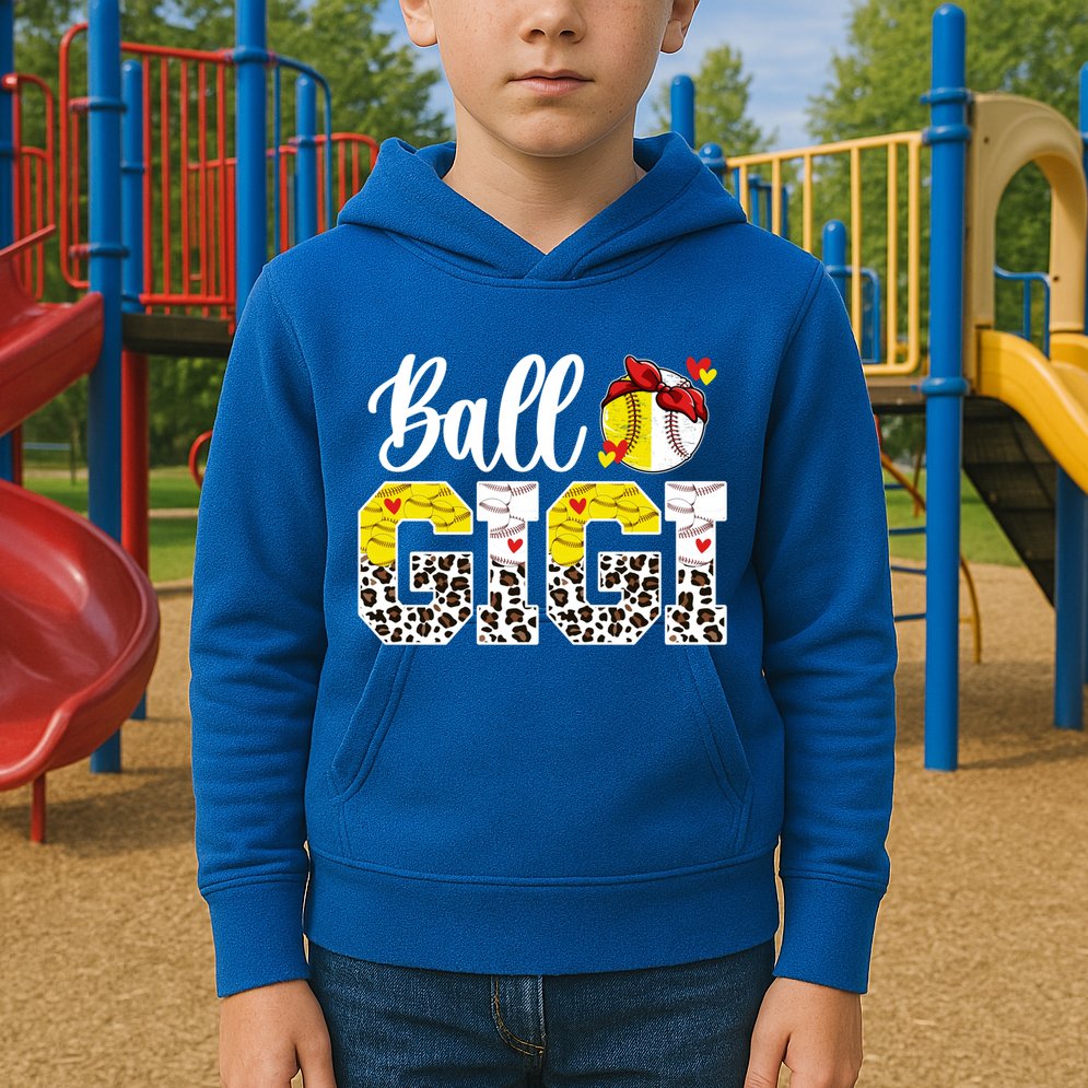 Ball Gigi Leopard Baseball Softball Gigi Grandma Great Gift Kids Hoodie