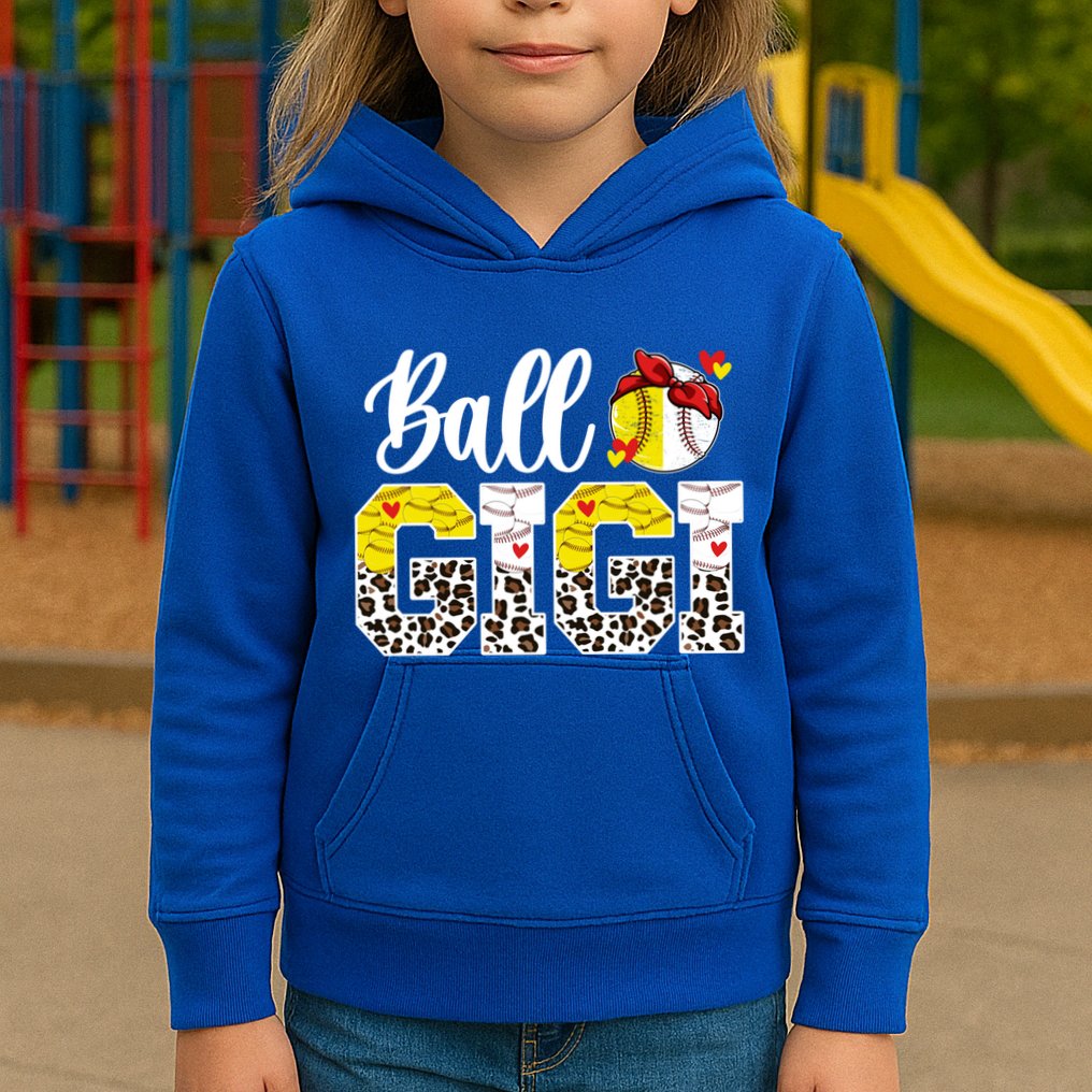 Ball Gigi Leopard Baseball Softball Gigi Grandma Great Gift Kids Hoodie