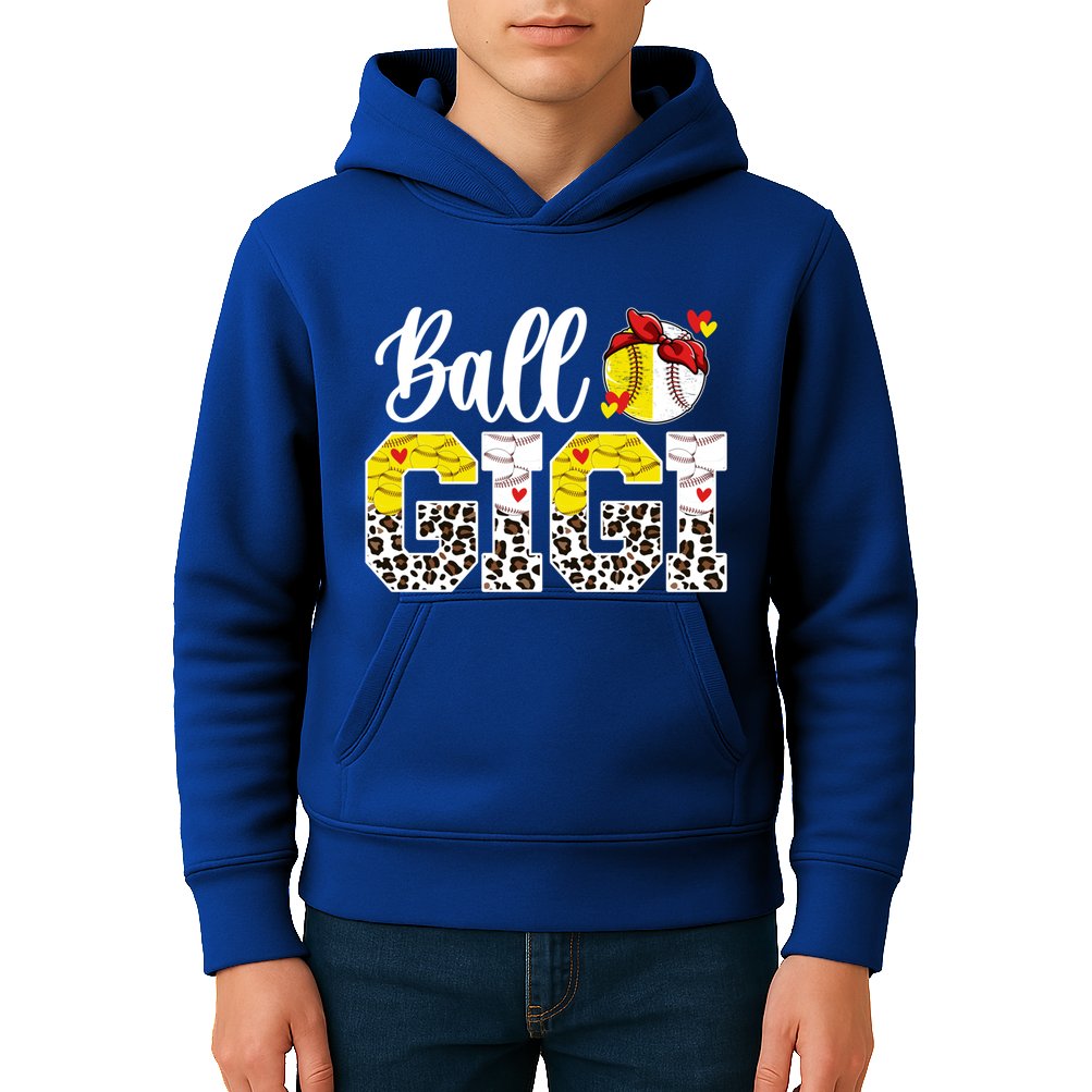 Ball Gigi Leopard Baseball Softball Gigi Grandma Great Gift Kids Hoodie