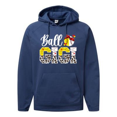 Ball Gigi Leopard Baseball Softball Gigi Grandma Great Gift Performance Fleece Hoodie