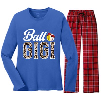 Ball Gigi Leopard Softball Baseball Gigi Grandma Meaningful Gift Women's Long Sleeve Flannel Pajama Set 