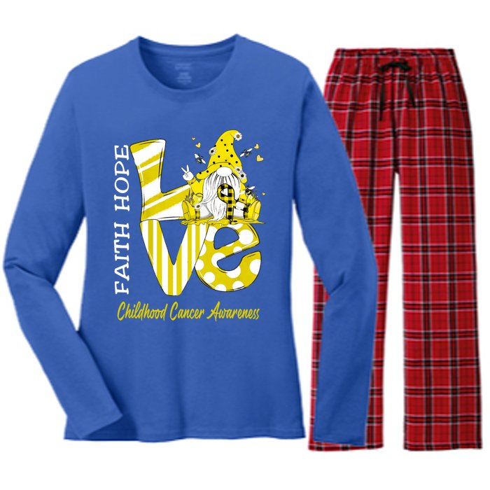 Bee Gnome Love Hood Cancer Awareness Gift Women's Long Sleeve Flannel Pajama Set 