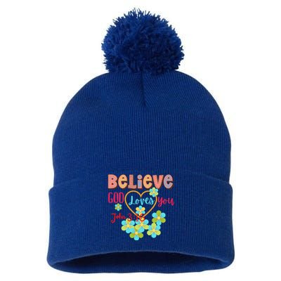 Believe God Loves You/ Bible Verse Positive Funny Gift Pom Pom 12in Knit Beanie