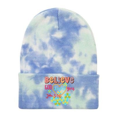 Believe God Loves You/ Bible Verse Positive Funny Gift Tie Dye 12in Knit Beanie