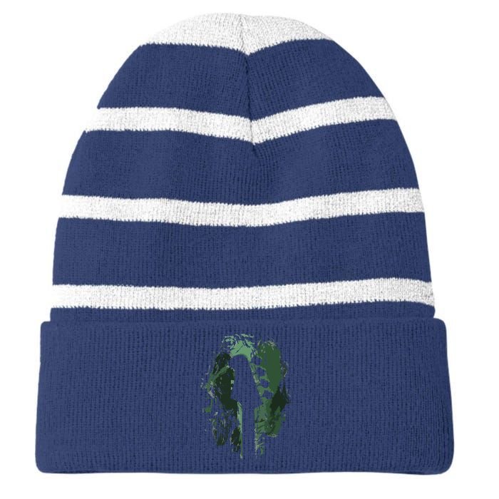 Bass Guitar Lover Art Guitarist Bass Players Vintage Guitar Striped Beanie with Solid Band