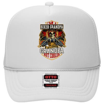 Biker Grandpa Like A Normal Grandpa But Cooler High Crown Mesh Back Trucker Hat