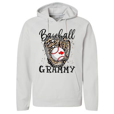 Baseball Grammy Leopard Game Day Baseball Lover Mothers Day Performance Fleece Hoodie