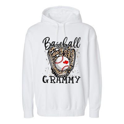 Baseball Grammy Leopard Game Day Baseball Lover Mothers Day Garment-Dyed Fleece Hoodie