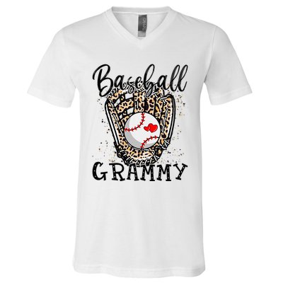 Baseball Grammy Leopard Game Day Baseball Lover Mothers Day V-Neck T-Shirt