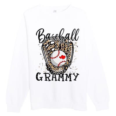 Baseball Grammy Leopard Game Day Baseball Lover Mothers Day Premium Crewneck Sweatshirt