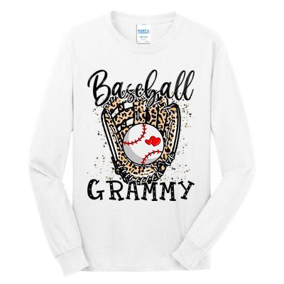 Baseball Grammy Leopard Game Day Baseball Lover Mothers Day Tall Long Sleeve T-Shirt