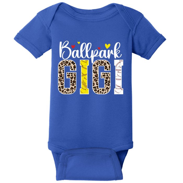 Ballpark Gigi Leopard Baseball Softball Gigi Grandma Gift Baby Bodysuit