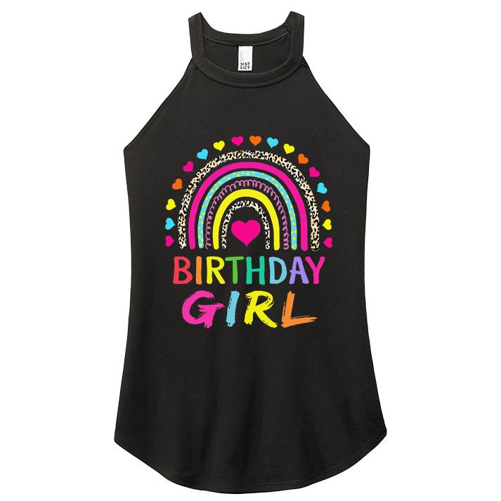 Birthday Girl Leopard Rainbow Birthday Party Family Women's Perfect Tri Rocker Tank