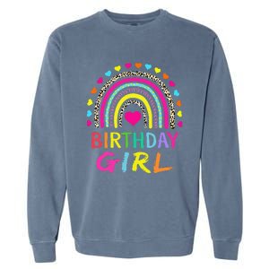 Birthday Girl Leopard Rainbow Birthday Party Family Garment-Dyed Sweatshirt