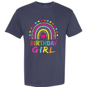 Birthday Girl Leopard Rainbow Birthday Party Family Garment-Dyed Heavyweight T-Shirt