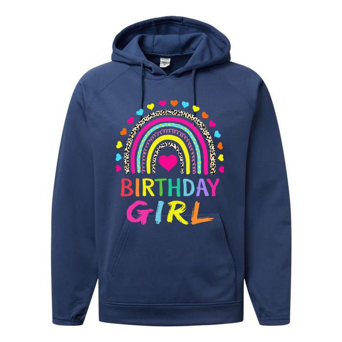 Birthday Girl Leopard Rainbow Birthday Party Family Performance Fleece Hoodie