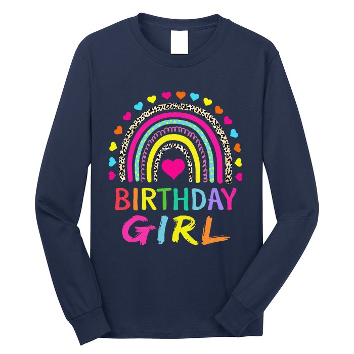 Birthday Girl Leopard Rainbow Birthday Party Family Long Sleeve Shirt