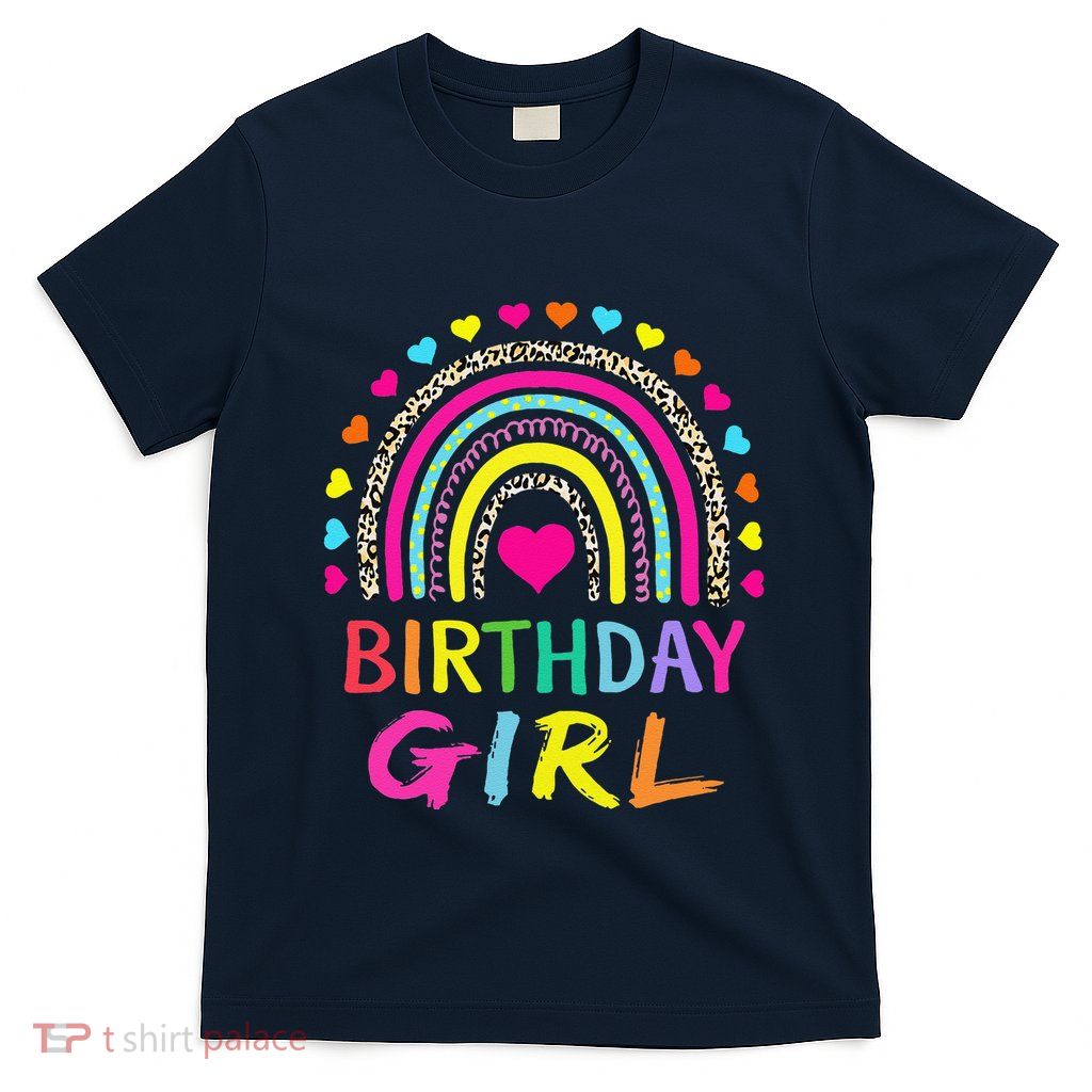 Birthday Girl Leopard Rainbow Birthday Party Family T-Shirt