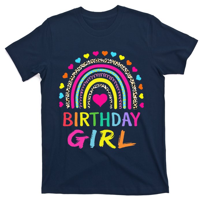 Birthday Girl Leopard Rainbow Birthday Party Family T-Shirt