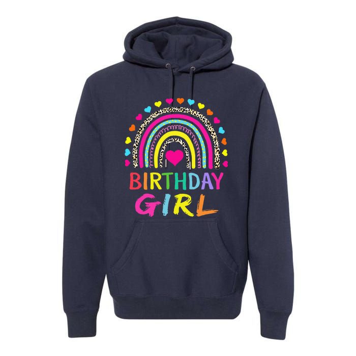 Birthday Girl Leopard Rainbow Birthday Party Family Premium Hoodie