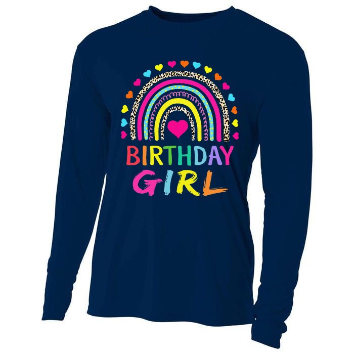 Birthday Girl Leopard Rainbow Birthday Party Family Cooling Performance Long Sleeve Crew