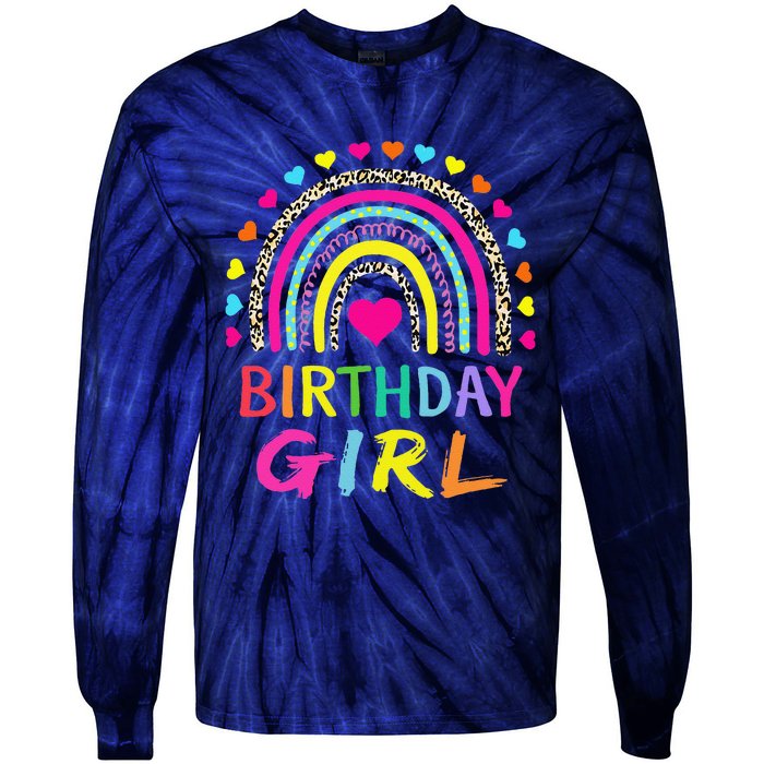 Birthday Girl Leopard Rainbow Birthday Party Family Tie-Dye Long Sleeve Shirt