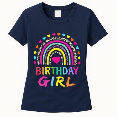 Birthday Girl Leopard Rainbow Birthday Party Family Womens T-Shirt