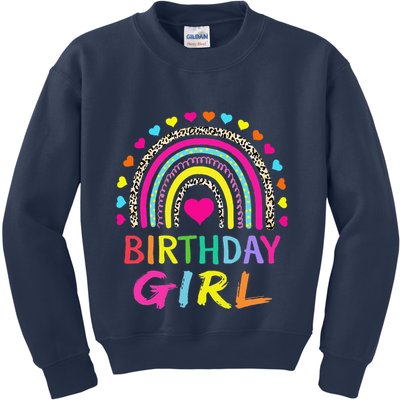 Birthday Girl Leopard Rainbow Birthday Party Family Kids Sweatshirt