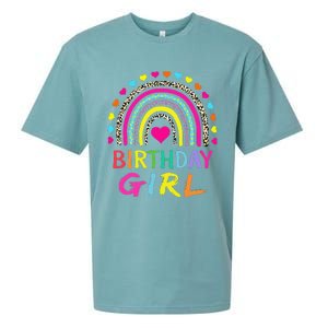 Birthday Girl Leopard Rainbow Birthday Party Family Sueded Cloud Jersey T-Shirt