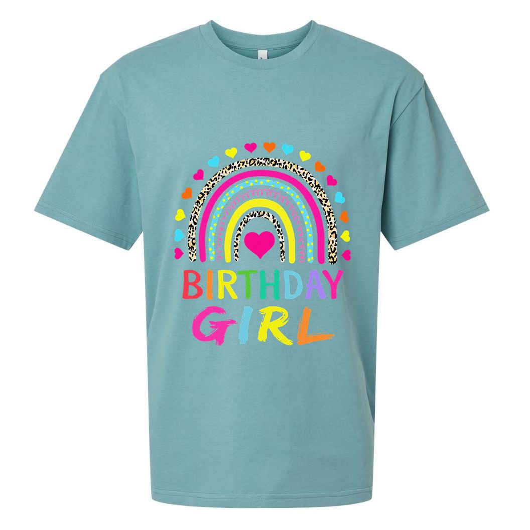 Birthday Girl Leopard Rainbow Birthday Party Family Sueded Cloud Jersey T-Shirt