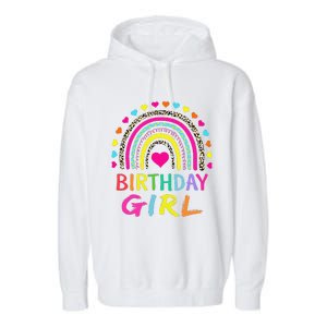 Birthday Girl Leopard Rainbow Birthday Party Family Garment-Dyed Fleece Hoodie