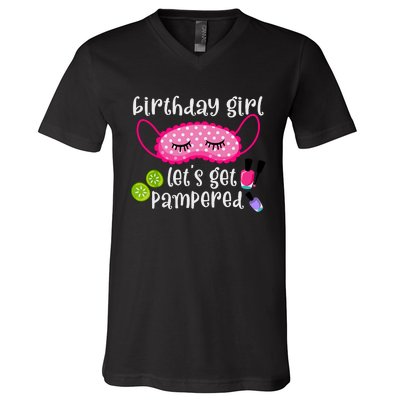 Birthday Girl Lets Get Pampered Girl Spa Day Nail Polish V-Neck T-Shirt